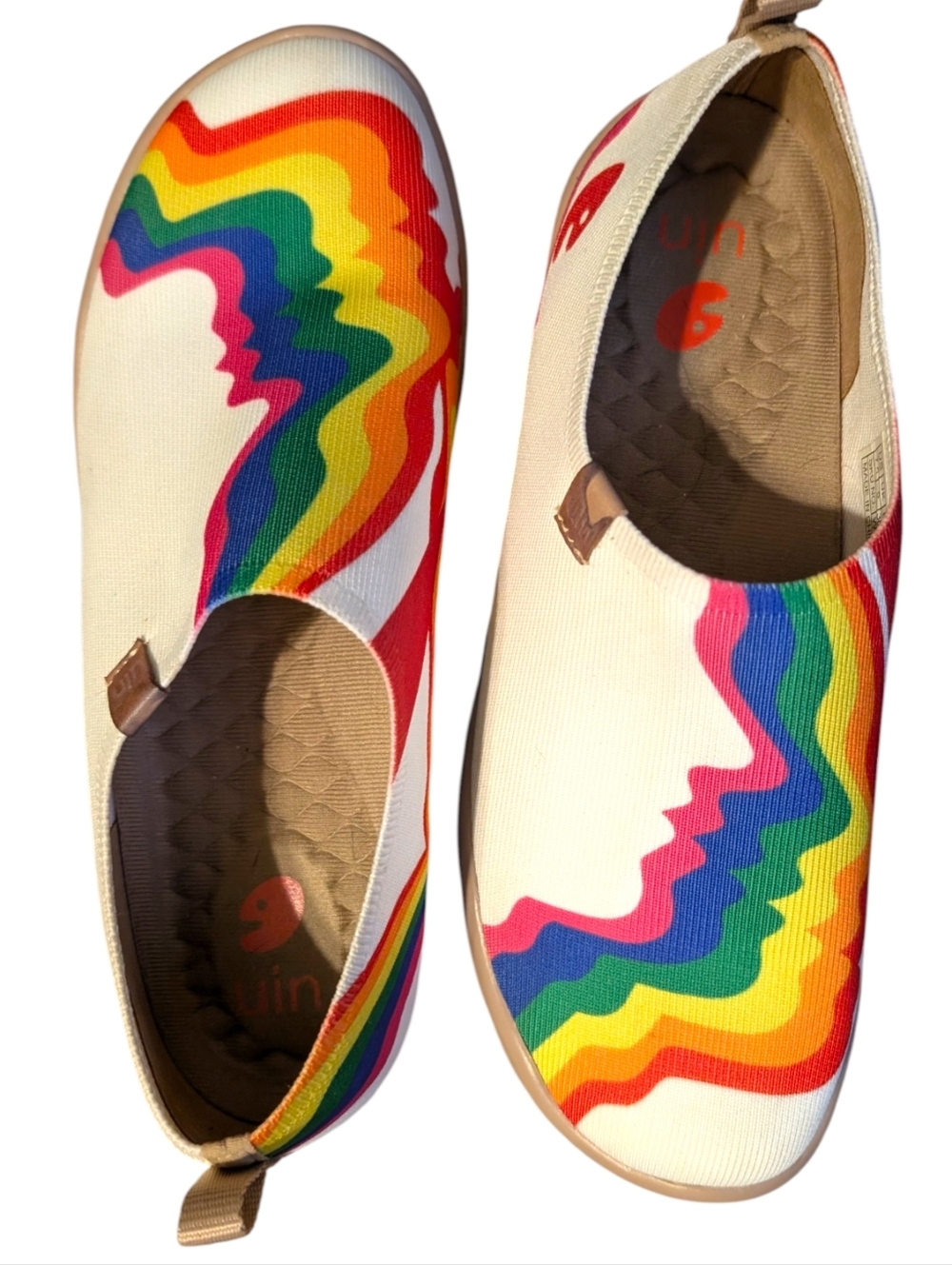 UIN Rainbow Slip On Loafers Ergonomic Knit Walking Shoes PRIDE Art Flats Sz 7.5 - Picture 3 of 10